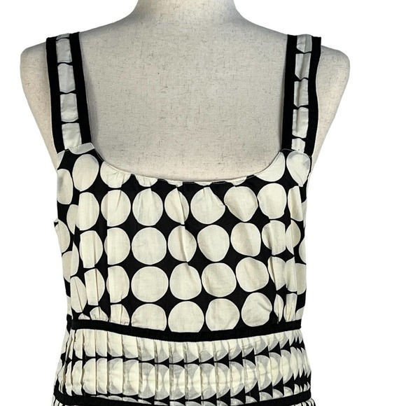 DIMRI SLEEVELESS POLKA DOT SQUARE NECK EMPIRE WAIST DRESS IVORY/BLACK MEDIUM NWT - Picture 4 of 16